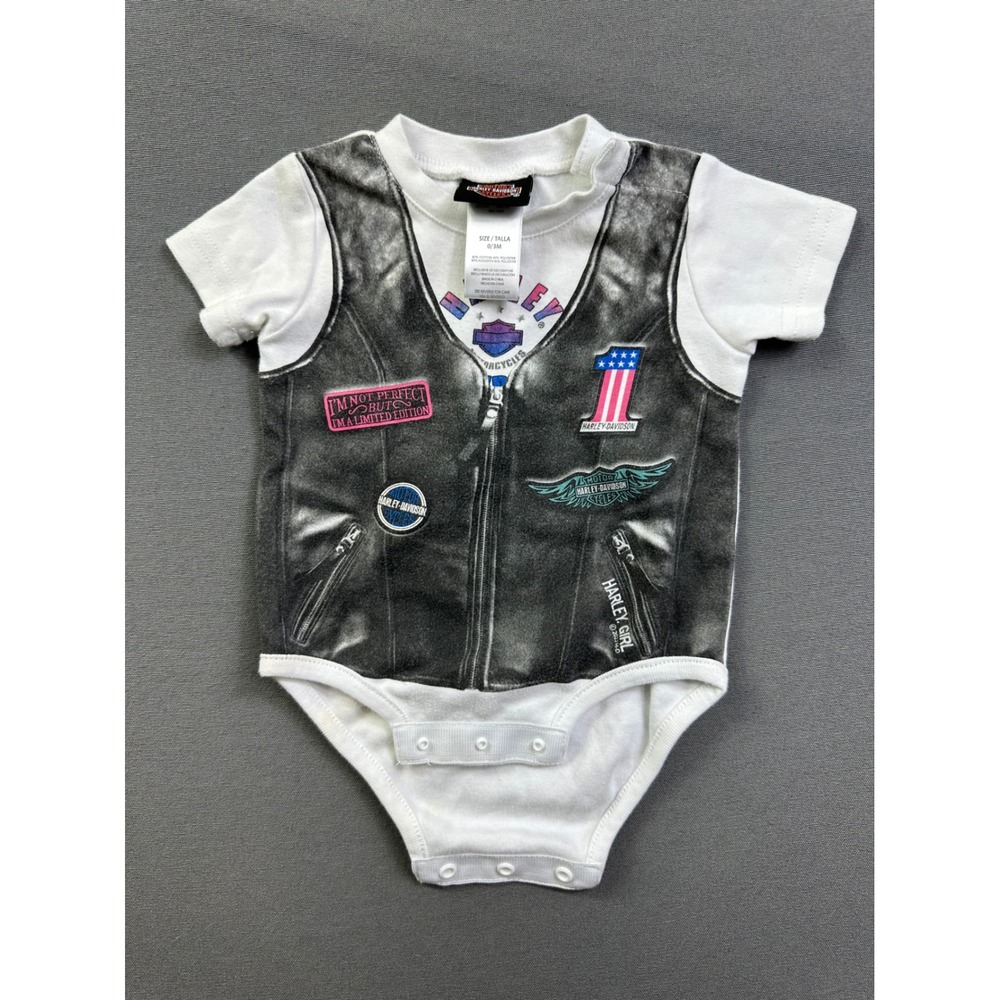 Harley-Davidson Baby Girl Biker Vest Graphic Bodysuit White Black 0-3M